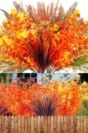 20 Bundles Artificial Fall Flowers, Fake Autumn Plants for Thanksgiving Outdoor UV Resistant No Fade Faux Plastic Plants Garden Porch Window Box Decorating…