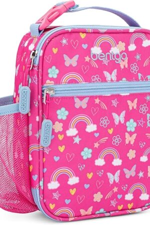 Bentgo Kids Insulated Lunch Tote - Water-Resistant, Reusable, Lightweight & Durable Lunch Bag with Water Bottle Holder & Mesh Pocket, Fits Lunch Box & Water Bottle - Ideal for Ages 3+ (Rainbow)