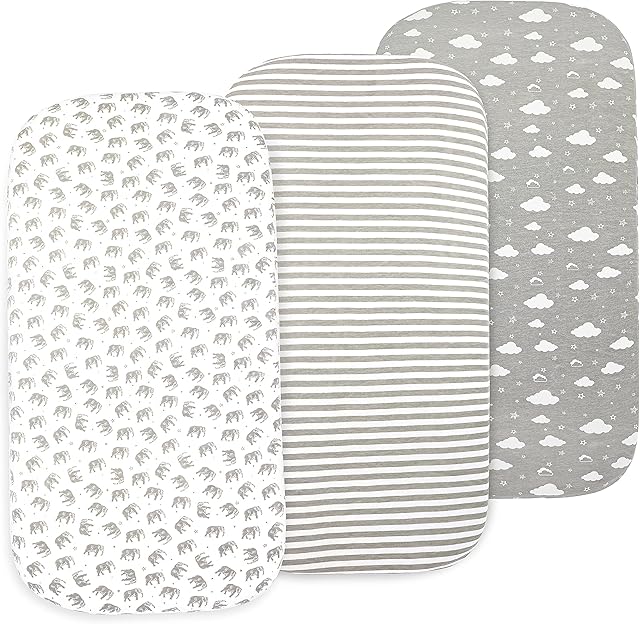 Baby Bassinet Sheet Set, 3 Pack, Organic Jersey Cotton, 32 x 16 x 4 Inches