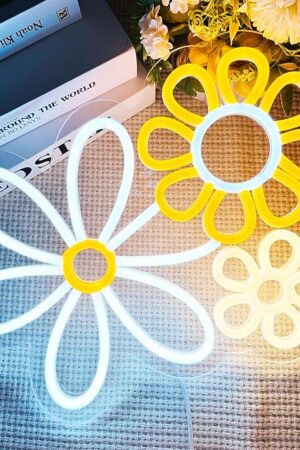 Daisy Flower Neon Sign, 13.39x13.23 inches, Cool White+Warm White+Yellow, Acrylic, Wall Mount, LED, Boho Flower, Decorative Signage for Home Decor, Gifting, Boho Vintage Decor