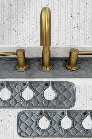 Bathroom Sink Splash Guard 3-Round-Hole : AHA HOMEWARE, Faucet Mat for Bathroom Sink 3 Holes (Gray & Gray)