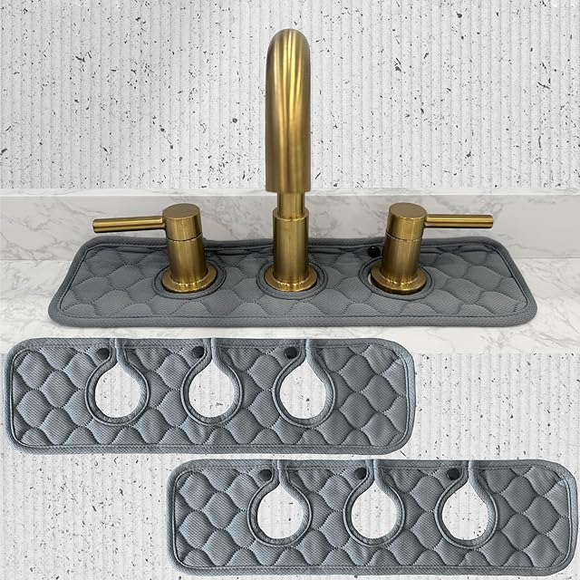 Bathroom Sink Splash Guard 3-Round-Hole : AHA HOMEWARE, Faucet Mat for Bathroom Sink 3 Holes (Gray & Gray)