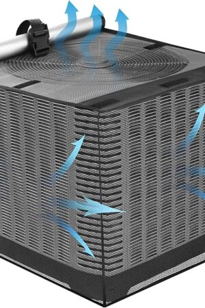 Air Conditioner Covers for Outside, Breathable Full Mesh With Waterproof Top Air Conditioner Cover for All Seasons, AC Unit Cover Protect from Cotttonwood Fluff, Leaves, Debris, 36x36x39 Inch-Black
