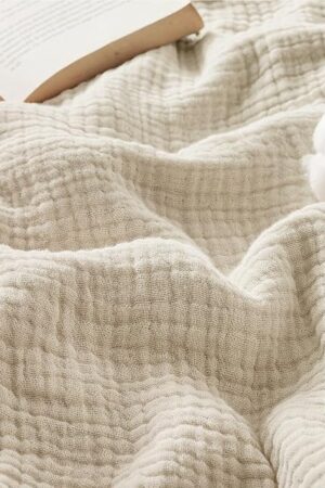 Bedsure 100% Cotton Muslin Throw Blanket Large 50x70 Inches - 4-Layer Breathable and Lightweight Thin Soft Summer Gauze Muslin Blankets for Adults, Linen Beige, Boho Cotton Throw for Couch