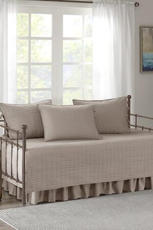 Comfort Spaces Daybed Cover - Luxe Double Sided-Quilting, All Season Cozy Bedding with Bedskirt, Matching Shams, Kienna Taupe 75"x39" 5 Piece