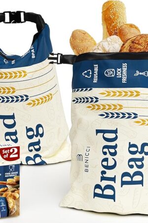 2 Pack Reusable Bread Bags - Perfect To Store Homemade Sourdough Loaf Breads - Special Double-Lock for Longer Freshness - Extra Large Food-Grade Bags - Freezer-Safe Bags for Bread Lovers