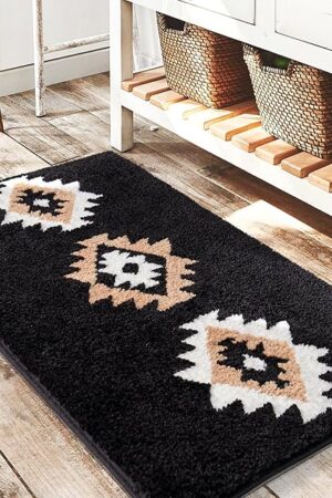 DEXDE Black Bathroom Rugs Mat 20x32, Aztec Boho Bath Rugs Long Western Non Slip Machine Washable Bath Mats Large Luxury Soft Absorbent Modern Carpet for Floor, Tub, Shower