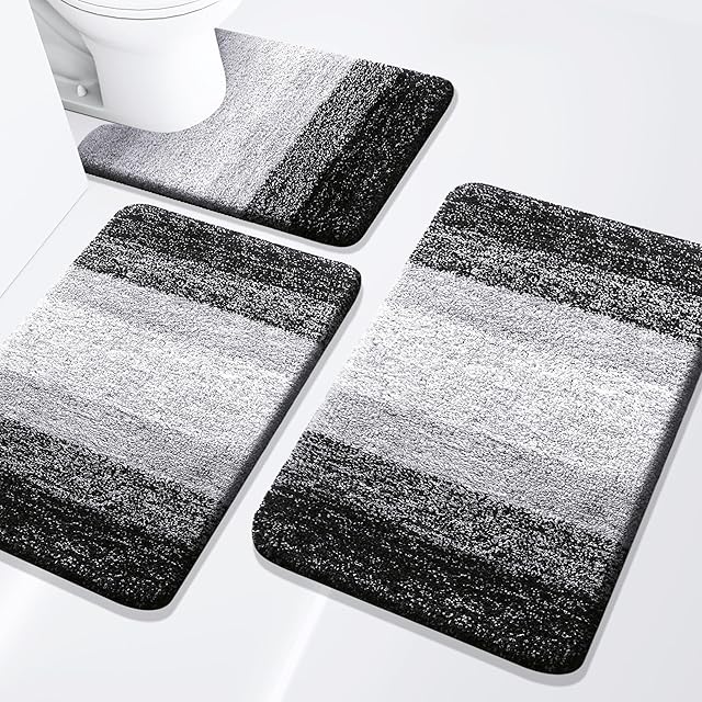 Arotive Bathroom Rugs Set Bath Rugs Bath Mats for Bathroom 24x16 30x20 U-Shaped 24x20 Black