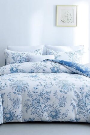 BOLINLIVING Floral Duvet Cover Bedding Set, Breathable with Zipper Closure