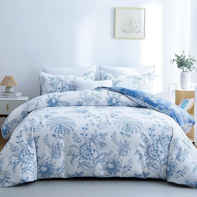 BOLINLIVING Floral Duvet Cover Bedding Set, Breathable with Zipper Closure