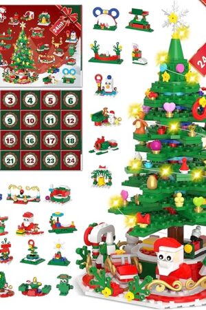 Advent Calendar 2025 for Kids Adults Teens, Christmas Countdown Calendar Compatible with Lego Christmas Tree with 2 Modes Play- Christmas Tree Building Blocks or 24 Small Models, Christmas Decor Xmax Gifts for Boys Girls