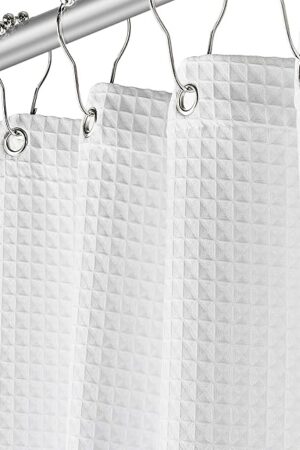 Creative Scents Fabric White Shower Curtain for Bathroom - Spa, Hotel Luxury Matt Waffle Weave Square Design, Water Repellent, 230 GSM Weighty Cloth, 72" x 72" for Decorative Bathroom Curtains