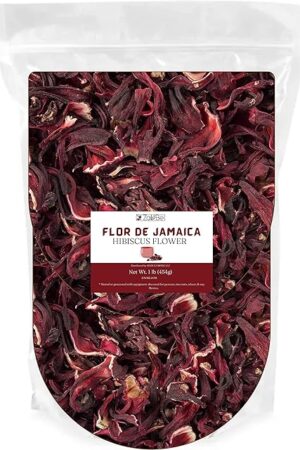 ZAVBE Hibiscus Tea 1lbs (16 Ounces) Dried Flowers, Cut & Sifted | Flor de Jamaica | Resealable Bag | Hot & Iced Tea | Whole Flowers and Petals