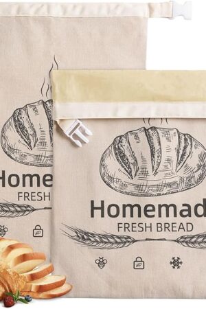2 Pack Beeswax Bread Bags for Sourdough,Reusable Organic Linen Beeswax Bread Bag for Homemade Sourdough 17 x 12.6 Inches Food Storage Cloth Bag – Freezer-Friendly & Freshness Preservation
