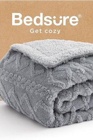 Bedsure Sherpa Fleece Throw Blanket for Couch - Soft Fluffy & Cozy Cable Jacquard Tufted Throw Blankets for Women Gift, Thick Warm Blanket for Winter and All Seasons, Grey, 50x60 Inches