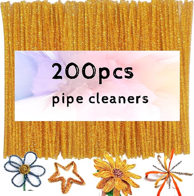 The 200pcs Pipe Cleaners, Glitter Gold Pipe Cleaners Craft Supplies,Thick Chenille Stems Fuzzy Wire Sticks Holiday Decorations and School Supplies
