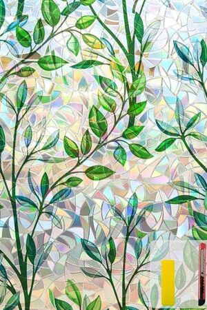 Window Privacy Film Stain Glass Window Film Rainbow Window Film Window clings Non-Adhesive Reusable Decorative for Room (Leaf Rainbow, 17.5 X 78.7 in)