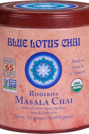 Blue Lotus Chai - Rooibos Flavor Masala Chai - Makes 65 Cups - 2 Ounce Masala Spiced Chai Powder with Organic Spices - Instant Indian Tea No Steeping - No Gluten