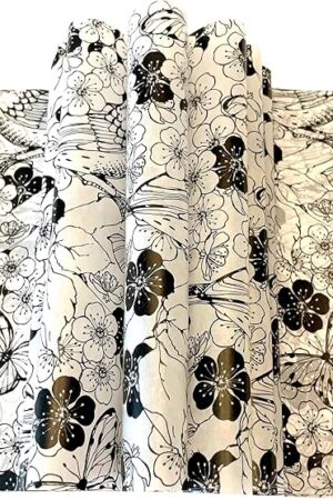 150pcs Summer Black and White Floral Wax Paper Sheets Sandwich Wrapping Paper, Greaseproof Wrap Parchment Papers Air Fryer Disposable Liner Food Basket Liners for Outdoor Picnic