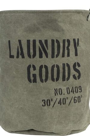 Danya B. LY952 Decorative Collapsible Portable Fabric Laundry Basket - Foldable Canvas Clothes Hamper with Handles - Khaki Green