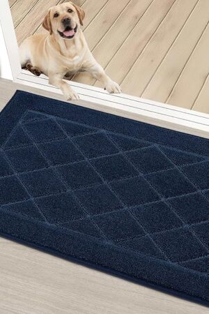 BEQHAUSE Dirt Trapper Door Mat 20" x 32", Doormat Non-Slip Entryway Rugs Washable, Dog Door Mat Stain Resistant and Absorbent Welcome Floor Mat for Front Back Door, Muddy Wet Shoes & Paws, Navy Blue