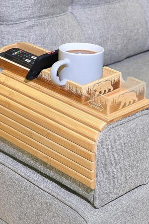 Bamboo Couch Cup Holder Tray – Non-Slip & Foldable Sofa Arm Table & Side Table for Living Room | Home Goods, Couch Accessories, Couch Console Tray