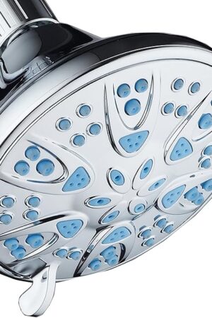 AquaDance Antimicrobial – Anti-Clog High-Pressure 6-Setting Head with Microban Nozzle Protection from Growth of Mold, Mildew & Bacteria for Stronger Shower 4", Aqua Blue Jets – 1.8 GPM
