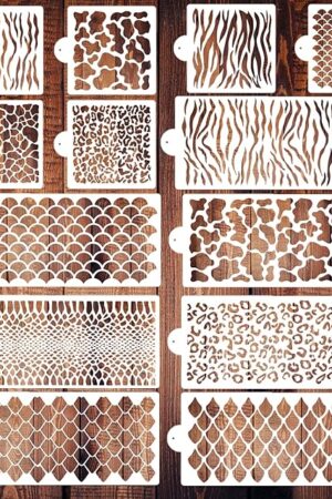Cake Stencils Decorating Buttercream Cookie Stencils for Royal Icing Leopard Airbrush Snake Skin Mermaid Scale Stencil Cheetah Cow Print Templates for Baking (Large Cake Stencil)