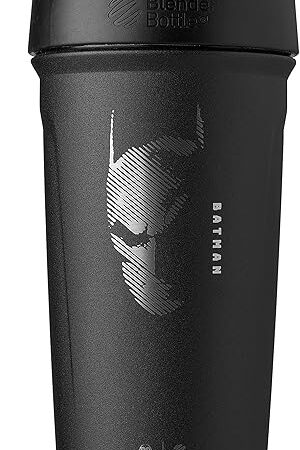 BlenderBottle Justice League Sport Insulated Stainless Steel Shaker Bottle with Wire Whisk, 24-Ounce, Batman – Protein Shakes & Hydration for Athletes & Fitness Enthusiasts, Easy Mixing, Keeps Drinks Cold, Lockable Lid
