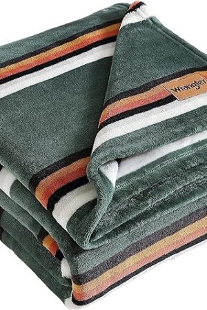 Wrangler Twin Blanket Plush Fleece Western Saddle Stripe Green Twin