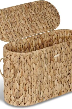 efluky Toilet Paper Storage Basket, Water Hyacinth Slim Toilet Paper Holder with Lid- Holds Up to 9 Mega Rolls, Home Bathroom Decor Organizer