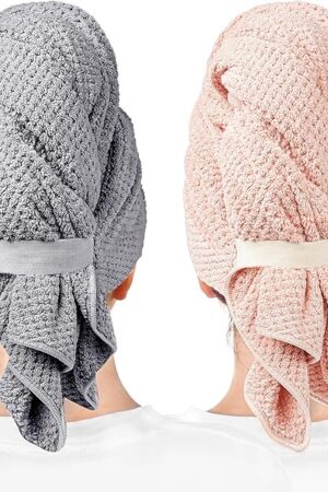 2 Packs Large Microfiber Hair Towels for Women, Super Absorbent & Quick Dry Hair Towel Wrap for Curly Hair Long & Short Hair- Anti-Frizz Hair Turbans for Wet Hair - 27.5''*39.4''