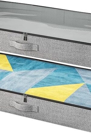 2-Pack Under Bed Storage Containers, 4.5 Inches Tall Low Profile Underbed Clothes Storage Organizer Bin with Sturdy Sidewalls/Bottom, Underbed Storage Bins 2 Storage Thin Bins