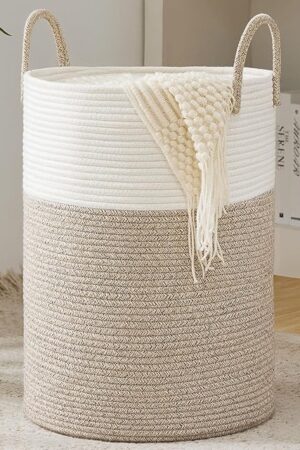Cotton Rope Laundry Basket by YOUDENOVA, 58L Woven Collapsible Laundry Hamper, Clothes Hamper with Reinforced Handles in the Laundry Room, Bedroom, Bathroom, Brown