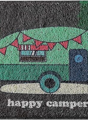 Aucuda Happy Camper RV Door Mat for Indoor Outside Entrance, Camper Entrway Rugs Welcome Mat for Front Door, RV, 24"x16" Non-Slip Front Door Mats for Summer, Waterproof Camping Door Mat Trap Dirt,Grey