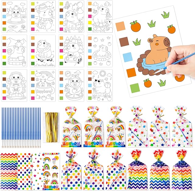 The Capybara Party Favors for Kids - 24 Pack (192 PCS)Watercolor Coloring Books with Goodie Bags Stuffers Painting Activity Books for Ages 4-8 Art Craft Kit Classroom Prizes Birthday Gifts Party Supplies