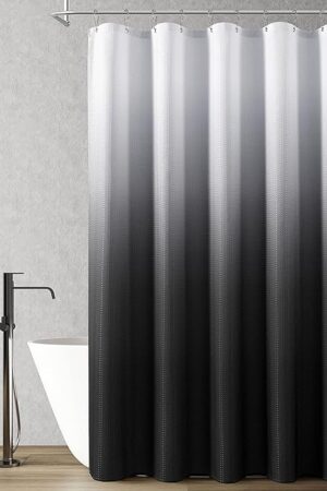 Black Shower Curtains Black and White Ombre Bath Curtains for Bathroom, Textured Fabric Shower Curtain Liner with 12 Hooks, Water Repellent, Machine Washable, 72 x 72 inch