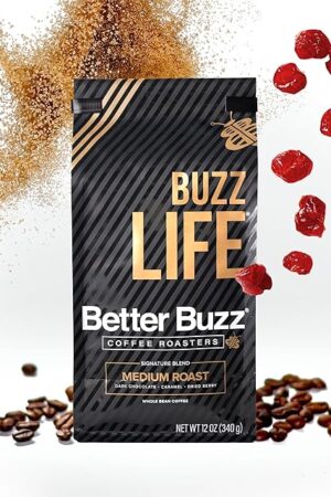 Better Buzz Life Blend (Buzz Life) Whole Bean Coffee Medium Roast, 12 Ounce (Pack of 1), Small Batch Roasted Arabica Coffee Beans, Dark Chocolate Notes