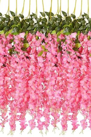 DearHouse 6 Pack Artificial Fake Wisteria Vine Ratta Hanging Garland Silk Flowers String Party Home Wedding Decor, 3.75 Feet/Piece,Pink