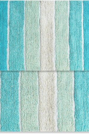 Chardin home Cordural Stripes Bath Mat, Set of 2 Bath Rugs (17 Inches x24 Inches & 21 Inches x34 Inches) | Non Slip Bathroom Rug, Machine Washable, Plush, Highly Absorbent | Aqua Turquoise Ombre