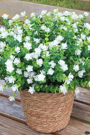 Artificial Flowers for Outdoors, Outdoor Faux Plants, 12 Bundles UV Resistant Realistic, Faux Flowers for Outdoor Planters, Spring Summer Home Garden Decoration, White