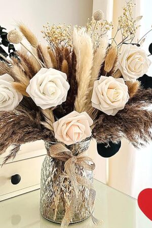 100pcs Artificial Flowers Arrangement With Vase Included, Dining Table Centerpiece Decorations, Fake Flowers in Vase, Dried Pampas Grass Floral Centerpieces, Coffee Table Decor, Centro de Mesa