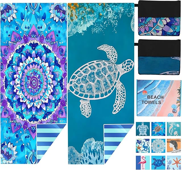2 Pack Microfiber Beach Towel Oversized 71"x39" Sand Free Quick Dry Absorbent Lightweight Thin , Extra Large Towels for Travel Swimming Pool Yoga Camping Beach Accessories Vacation Essentials Gift