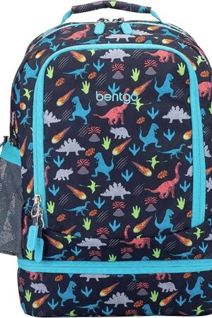 Bentgo Kids 2-in-1 Backpack & Insulated Lunch Bag - Durable 16? Backpack & Lunch Container in Unique Prints for School & Travel - Water Resistant, Padded & Large Compartments (Dinosaur)