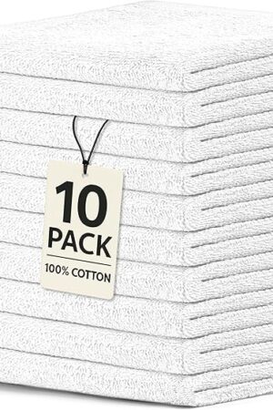 Crystal Ridge Cotton Wash Cloths 10 Pack - Washcloths for Showering, Face and Body, Soft and Highly Absorbent Multipurpose Towels for Bathroom, Kitchen, Spa and Gym - Wash Rags 12 x12 (White)