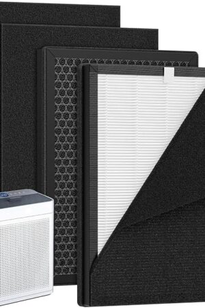 2 Pack K2 Replacement Filter Compatible with LUNINO K2 Air Purifier, 3-Stage Double-sided HEPA Air Filters & 2 Washable Carbon Pre-filters