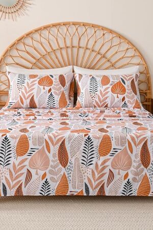 Yibeizi Microfiber Sheet Set Queen 4 Piece Botanical Pattern