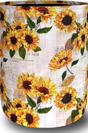 Vintage Sunflowers Laundry Basket Oxford Cloth Foldable Yellow Floral Laundry Hamper With Handle Portable Clothes Storage Organizer Basket 18.9x16.5 Inch Laundry Bag For Laundry Room/Bedroom/Bathroom