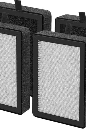 4 Pack LV-H128 Replacement Filter Compatible with LEVOIT LV-H128 / PUURVSAS (HM669A) / ROVACS (RV60) Air Purifier, 3-in-1 HEPA and Activated Carbon Filters, Replace Part #LV-H128-RF