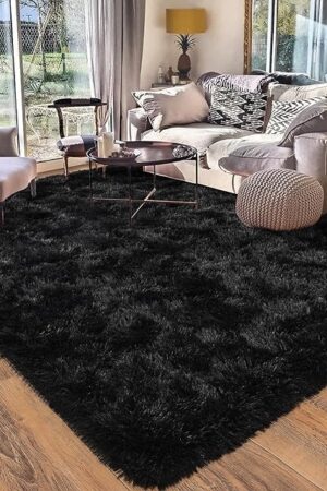 Black Rug for Bedroom, Soft Shaggy Modern Shag 4x6 Area Rugs for Living Room, Upgrade Non-Slip Plush Fluffy Carpet for Kids Boys Girls Room Dorm Home Decor Aesthetic